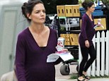Katie Holmes wears a prosthetic belly as she continues work on the set of her new film The Woman In Gold