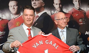 No 1 man: Louis van Gaal is proudly unveiled as Manchester United manager with Sir Bobby Charlton