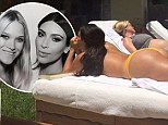 'Our lovely lady lumps': Kim Kardashian shows off shapely derriere while sunbathing topless next to Joe Francis' pregnant girlfriend