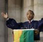 Sermond: The Rev. Al Sharpton gestures as he addresses the congregation at Manhattan's Riverside Church on Sunday