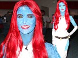 Audrina Patridge, 29, attended the ComicCon convention with her younger sister, Casey Loza, and got into the spirit with a thoroughly executed disguise.

With head-to-toe blue body paint and a long bright red wig, Patridge dressed up as X-Men's and Marvel's bad girl Mystique.