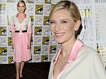 Lady of light! Cate Blanchett looks effortlessly elegant as she steps out in a simple pink and white dress during her appearance at Comic-Con