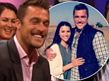 Something to tell us? Hunky farmer Chris Soules can't stop blushing at mention of the next Bachelor on Bachelorette finale
