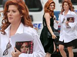 What a difference! Leggy Debra Messing looks sexy in little black dress after arriving on set of The Mysteries Of Laura in dowdy ensemble