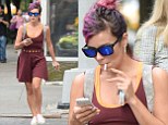 Smoking Hot Out Here! Lily Allen puffs on cigarette as she flashes toned tum in cut-out burgundy dress and shiny pink pumps in New York City