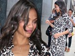 Pregnant Zoe Saldana is pretty as a petal in long floral wrap dress as she promotes Guardians Of The Galaxy