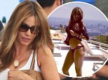 Work it: Sofia Vergara flaunted her fabulous figure in a plunging top and bikini bottoms as she posed for a poolside photo shoot in Los Angeles in a Whosay image posted Friday