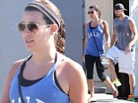 Full of Glee! Lea Michele displays slim figure in blue vest and cropped leggings as she enjoys post-gym lunch date with hunky boyfriend Matthew Paetz