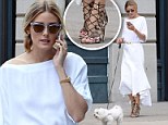 It's a shoe thing! Olivia Palermo walks her happy dog Mr. Butler in an elaborate pair of strappy heels