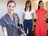 'I try to give Suri a normal childhood': Katie Holmes shares hopes for famous daughter as she swaps outfit three times in a morning to promote new movie
