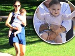 Seeing double! Jordana Brewster takes an afternoon stroll with her son and mini me, Julian, in Los Angeles