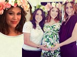 Alyssa Milano beams as she attends her baby shower while donning a flower crown