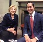 This photo of Hillary Clinton and Julian Castro, taken at an event in Los Angeles last year, appeared on Castro's old facebook page, which has since been shut down to make way for his new Housing and Urban Development Secretary page. Clinton is reportedly grooming Castro to join her 2016 presidential campaign as her number two