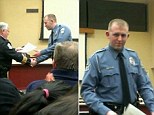 Ferguson police officer: Darren Wilson, 28, pictured receiving a commendation for 'extraordinary effort in the line of duty' in February has been named as the police officer who shot dead Michael Brown, 18