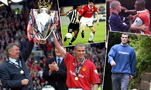 Good and bad: Keane lifting trophies, driving on against Juve, squaring up to Vieira and walking the dog