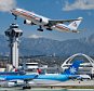 D6T4KT USA California Los Angeles Westchester LAX Air Tahiti Nui operated Airbus A340-313X widebody jet waits cross tarmac American