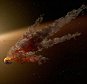 This artist?s concept shows the immediate aftermath of a large asteroid impact around NGC 2547-ID8, a 35-million-year-old sun-like star. NASA's Spitzer Space Telescope witnessed a giant surge in dust around the star, likely the result of two asteroids colliding.