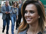 Jessica Alba rocks groovy bell bottoms for a Barely Lethal screening on the arm of a silver-haired gentleman