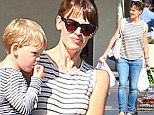 Lovely Jennifer Garner wears her smile with stripes as she spends a happy day with her young son at the farmer's market
