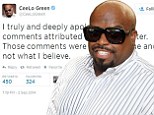 CeeLo Green makes a return to Twitter as he apologises for 'idiotic' and 'untrue' rape comments made on his account