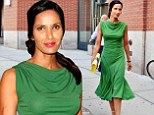 Green goddess! Padma Lakshmi wows in clinging emerald dress at New York Fashion Week show