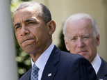 FILE - In this June 30, 2014, file photo President Barack Obama, accompanied by Vice President Joe Biden, pauses while making an announcement about immigration reform in the Rose Garden of the White House in Washington. Then the president said he was done waiting for House Republicans to act on immigration, and that he planned to act on his own via executive action. According to White House officials Saturday, Sept. 6, 2014, Obama has decided to delay any executive action on immigration until after the November congressional elections. The two officials said Obama decided Friday as he returned to Washington from a NATO summit in Wales that circumventing Congress with executive actions on immigration during the midterm campaign would politicize the issue and hurt future efforts to pass a broad overhaul of the immigration system.  (AP Photo/Jacquelyn Martin, File)