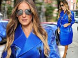 She's electric! Sarah Jessica Parker steals the show in bright blue trench as she arrives at Calvin Klein NYFW event