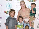 Family fun: Melissa Joan Hart arrived to the MaxLove Loom-A-Thon 2 with her children Mason Walter Wilkerson, Braydon Hart Wilkerson, and Tucker McFadden Wilkerson in Tustin, California on Sunday