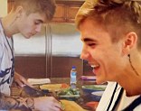 Happy homemakers! Justin Bieber shows off his cooking skills as he takes charge in the kitchen with Selena Gomez