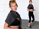 Melanie Griffith works off the stresses of divorce with a vigorous workout in Beverly Hills. Melanie was sure to show off her toned midriff while leaving. September, 23, 2014 X17online.com \nEXCLUSIVE\nOK FOR WEB SITE USAGE.\nAny quieries please call Alasdair or Gary on office 0034 966 713 949/926 or mibile Gary 0034 686 421 720 or Alasdair on 0034 630 576 519