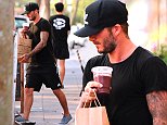 Please contact X17 before any use of these exclusive photos - x17@x17agency.com   Girls have their eyes on hunky David Beckham outside juice place in Brentwood  where David is picking up to go healthy breakfast of berries oct 19, 2014 X17online.com