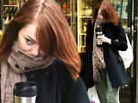 Actress Emma Stone gets into a hair battle with the wind as she grabs a cup of coffee before her matinee performance of Cabaret in West Village on October 22, 2014 in New York City\n\nPictured: Emma Stone\nRef: SPL872259  221014  \nPicture by: Christopher Peterson/Splash News\n\nSplash News and Pictures\nLos Angeles: 310-821-2666\nNew York: 212-619-2666\nLondon: 870-934-2666\nphotodesk@splashnews.com\n