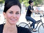 EXCLUSIVE: Courteney Cox cycles to a business lunch on her personalized cruiser! Courteney was seen taking a break from filming in full makeup and hair as she left the studio in Culver City for a bike ride to a pub with her producer friends in tow. Courtney showed off her customized bike with her name emblazoned down the side of it. Courteney looked to be enjoying the cycle as she grinned while riding with her script in the basket back to the studio in Culver City ahead of a busy afternoon of filming. \n\nPictured: Courteney Cox \nRef: SPL870784  221014   EXCLUSIVE\nPicture by: Splash News\n\nSplash News and Pictures\nLos Angeles:\t310-821-2666\nNew York:\t212-619-2666\nLondon:\t870-934-2666\nphotodesk@splashnews.com\n