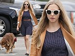 30 Oct 2014 - LOS ANGELES  - USA
*** EXCLUSIVE ALL ROUND PICTURES ***
AMERICAN ACTRESS AMANDA SEYFRIED WALKS HER CUTE NECKERCHIEF WEARING DOG DURING A BREAK IN FILMING ON THE SET OF 'TED 2' IN LOS ANGELES!
BYLINE MUST READ : XPOSUREPHOTOS.COM
***UK CLIENTS - PICTURES CONTAINING CHILDREN PLEASE PIXELATE FACE PRIOR TO PUBLICATION ***
**UK CLIENTS MUST CALL PRIOR TO TV OR ONLINE USAGE PLEASE TELEPHONE  44 208 344 2007**