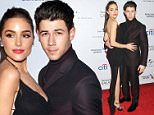 LOS ANGELES, CA - FEBRUARY 08:  Musician Nick Jonas (R) and Olivia Culpo arrive at the Universal Music Group Post Grammy Party presented by American Airlines and Citi at The Theatre at Ace Hotel Downtown LA on February 8, 2015 in Los Angeles, California.  (Photo by Amanda Edwards/WireImage)