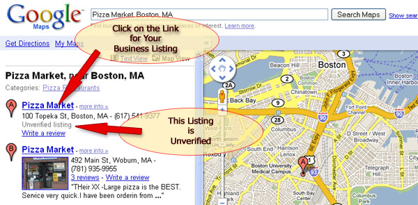 An unverified listings in Google Maps