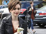 UK CLIENTS MUST CREDIT: AKM-GSI ONLY
EXCLUSIVE: Actress Lily Collins refreshed with a delicious green juice on Monday morning at Earthbar, recovering from last night's festivities at the Vanity Fair Oscar party. The 'Love, Rosie' star debuted her brand new pixie cut, keeping her look ultra casual in a leather jacket, tank, cropped jeans and sandals.

Pictured: Lily Collins
Ref: SPL960260  230215   EXCLUSIVE
Picture by: AKM-GSI / Splash News