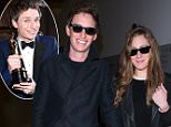 Eddie Redmayne at LAX with wife Hannah after winning best actor Oscar for his portrayal as world-famous British physicist Stephen Hawking in The Theory of Everything .  February 23, 2015 X17online.com