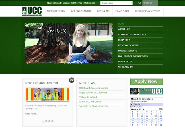 UCC Website Home Page