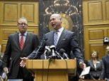 INDIANAPOLIS, IN - APRIL 2:  Indiana House Speaker Brian Bosma speaks as Senate President Pro Tem David Long (L) looks on during a press conference about anti-discrimination safeguards added to the controversial Religious Freedom Restoration Act at the State Capitol April, 2, 2015 in Indianapolis, Indiana. The bill prompted a swift backlash nationwide with businesses and entertainers promising to boycott the state.  (Photo by Aaron P. Bernstein/Getty Images)