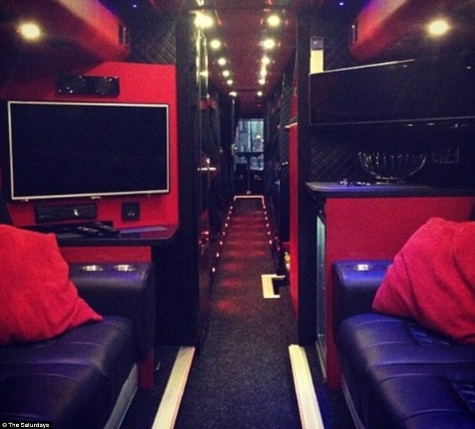 Instagram: Girl group The Saturdays posted this photo of their tour bus, which has plush leather interiors and flat-screen televisions