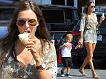 05.APRIL.2015 - BRENTWOOD - USA\n*STRICTLY AVAILABLE FOR UK AND GERMANY USE ONLY*\nALESSANDRA AMBROSIO IS LOOKING READY FOR SPRING AS SHE IS TAKING HER SON NOAH FOR LUNCH AND THEN AN ICE CREAM.  ALESSANDRA LICKS THE DRIPS FROM HER SON'S CONE AS NOAH, IN A SUPERMAN T-SHIRT AND CAPE, EAGERLY REACHES FOR IT BACK\nBYLINE MUST READ : XPOSUREPHOTOS.COM\n***UK CLIENTS - PICTURES CONTAINING CHILDREN PLEASE PIXELATE FACE PRIOR TO PUBLICATION ***\n**UK CLIENTS MUST CALL PRIOR TO TV OR ONLINE USAGE PLEASE TELEPHONE 44 208 344 2007**