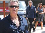 Pierce Brosnan with personalized plate PB EIRE on his Range Rover. arrives at Nobu with wife Keely he covers up his now grey hairy chest with a blue Jkt...April 13, 2015 X17online.com\nNO  WEB SITE USAGE \nMAGAZINES DOUBLE FEES\nAny queries call X17 UK Office /0034 966 713 949/926 \nAlasdair 0034 630576519 \nGary 0034 686421720\nLynne 0034 611100011