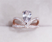 VS 5x9mm Pink Morganite Ring Solid 14K Rose Gold Morganite Ring Pear Cut Morganite Wedding Ring Diamond Engagement Ring