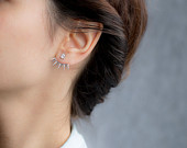 Cubic Zircon Front and Back Post Earring, Ear Cuff Earring, Silver Double Sided Earrings,Turkish Handmade Jewelry