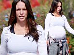 136046, PREMIUM EXCLUSIVE: Jennifer Love Hewitt shows off her giant baby bump in a tight long sleeve shirt as she takes a morning stroll with a friend and her baby daughter Autumn. The 'Client List' actress, who is expecting baby number two with husband Brian Hallisay, looked ready to pop as she walked with a friend and her 16 month old daughter in a stroller. Los Angeles, California - Wednesday, April 22, 2015. Photograph: Pedro Andrade, © PacificCoastNews. Los Angeles Office: +1 310.822.0419 sales@pacificcoastnews.com FEE MUST BE AGREED PRIOR TO USAGE