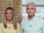 EDITORIAL USE ONLY. NO MERCHANDISING.. Mandatory Credit: Photo by Ken McKay/ITV/REX Shutterstock (4681923cb).. Amanda Holden and Phillip Schofield.. 'This Morning' TV Programme, London, Britain. - 20 Apr 2015.. ..