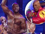 23 April 2015 - Los Angeles - USA  **** STRICTLY NOT AVAILABLE FOR USA ***  Mike Tyson wears tight leather trousers for his Lip Sync Battle but still loses out to a topless Terry Crews. The former boxer and ex-NFL player went head-to-head on the hilarious show. Tattoo faced Tyson opened the bout by gyrating in tight trousers to (I Canít Get No) Satisfaction by the Rolling Stones, while Crews went back to the days when he was 12 years old and the song ìthat made me a man,î by rapping Run D.M.Cís Sucker MCís. For round two, Tyson delivered his most shocking move since biting part of Evander Holyfieldís ear off in 1997 by squeezing into super tight leather pants for Salt-N-Pepaís Push It and grinding his hips around the stage. Crews, however, upped even that by opting to strip to the waist for his next performance and ripple his pecs provocatively to channel Shania Twain while spinning around in white pants. Ultimately, Crews took the title and the snatched another winnerís belt from Tys
