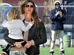 Exclusive April 26, 2015 Spotted!! Recently retired supermodel Gisele Bundchen on the streets of New York gazing lovingly into her daughter Vivian's eyes!  Looking fashionable in knee-high boots and leather the supermodel was enjoying a late breakfast while hubby Tom Brady hit the ball fields in NYC today. Gisele and all star american football player Tom Brady spent time in the park with young son Ben***NO usage without agreed price and terms. Please contact--- sales@theimagedirect.com  or Chris @ 610-308-7304