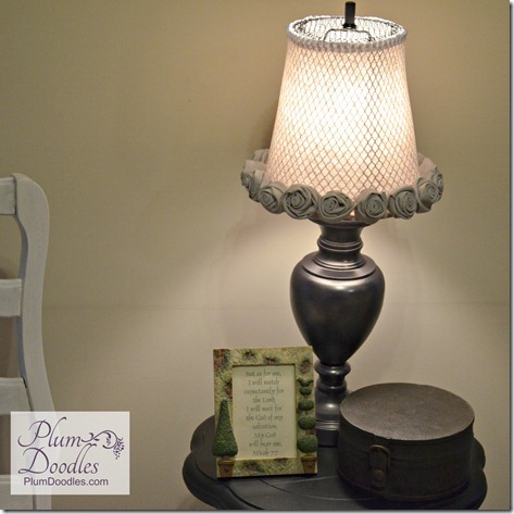Lamp with wire trash can lamp shade | PlumDoodles.com